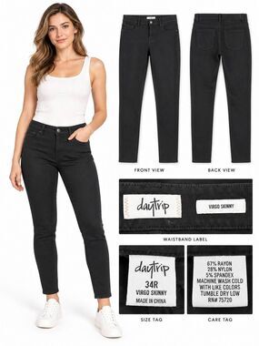 Daytrip 34R Virgo Skinny Jeans Black Stretch Denim